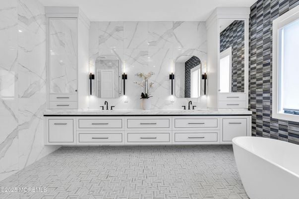 Bathroom, Dual Sink Vanities, Free Standing Baths, Interior, Marble Walls
