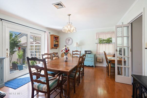 Dining room, Interior, Pendant Lights, Wood Texture Flooring