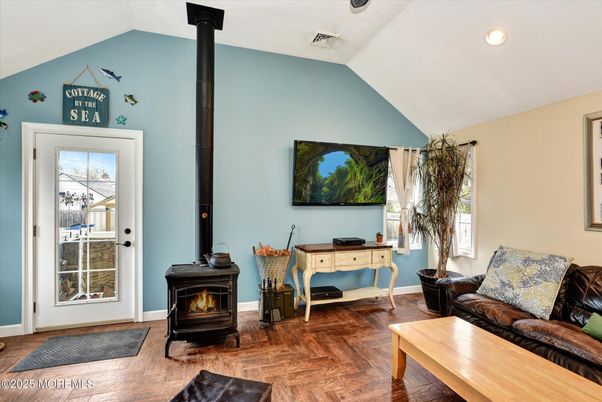 Fireplace, Interior, Recessed Lighting, Wood Texture Flooring