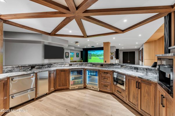 Interior, Kitchen, Recessed Lighting, Stainless Steel Appliances, Wooden Beams, Wood Texture Flooring