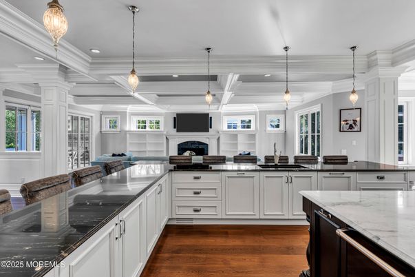 Interior, Kitchen, Pendant Lights, Recessed Lighting, Wood Texture Flooring