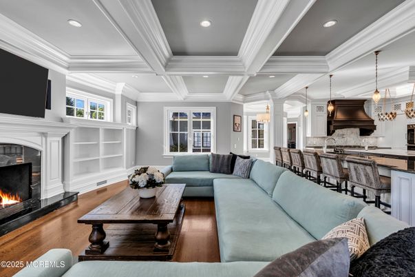 Dining room, Fireplace, Interior, Kitchen, Living room, Pendant Lights, Recessed Lighting, Wood Texture Flooring