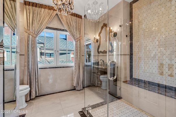 Bathroom, Chandelier, Glass Shower, Interior