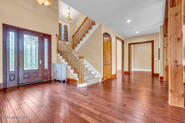 Chandelier, Interior, Recessed Lighting, Wood Texture Flooring