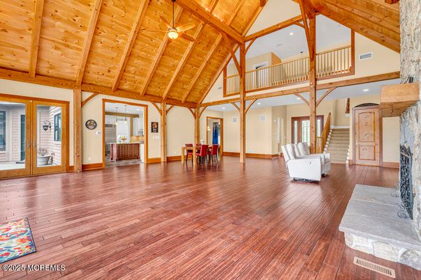Dining room, Interior, Recessed Lighting, Wooden Beams, Wooden Ceilings, Wood Texture Flooring