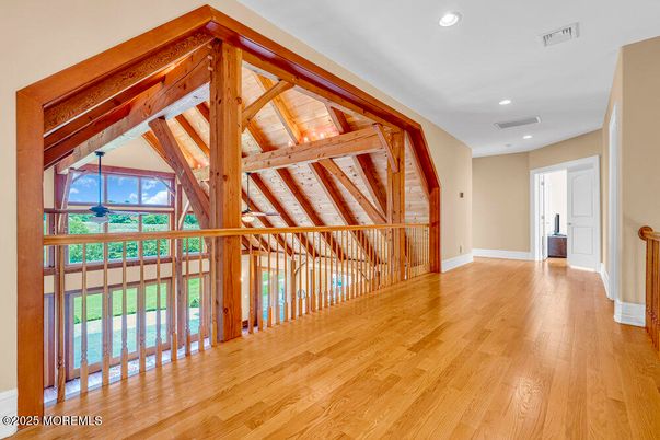 Empty room, Interior, Recessed Lighting, Wooden Beams, Wooden Ceilings, Wood Texture Flooring