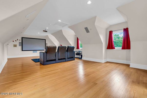 Interior, Projection Screen, Recessed Lighting, Wood Texture Flooring