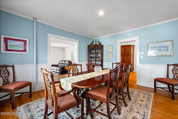 Dining room, Interior, Recessed Lighting, Wood Texture Flooring