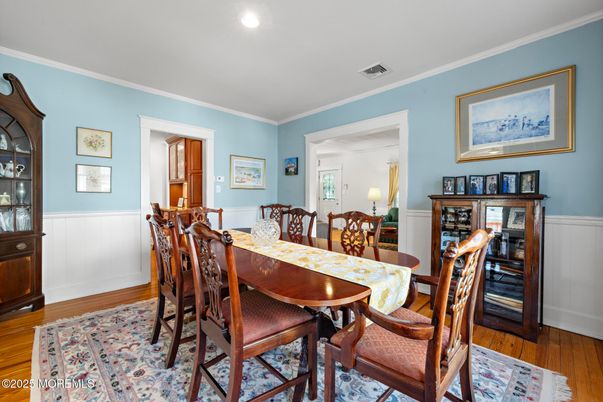 Dining room, Interior, Recessed Lighting, Wood Texture Flooring