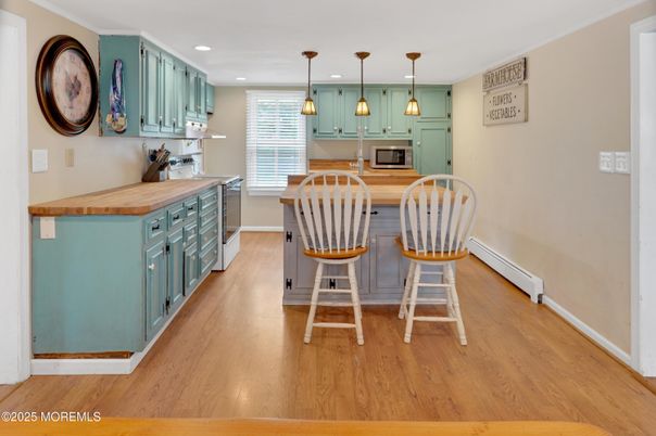 Interior, Kitchen, Pendant Lights, Recessed Lighting, Wood Texture Flooring