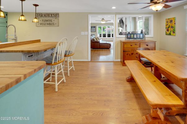 Dining room, Interior, Pendant Lights, Recessed Lighting, Wood Texture Flooring