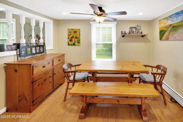 Dining room, Interior, Recessed Lighting, Wood Texture Flooring