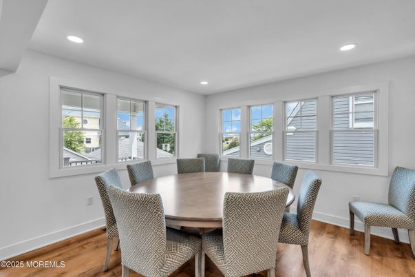 Dining room, Interior, Recessed Lighting, Wood Texture Flooring