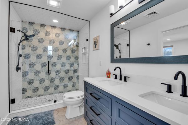 Bathroom, Dual Sink Vanities, Glass Shower, Interior, Recessed Lighting