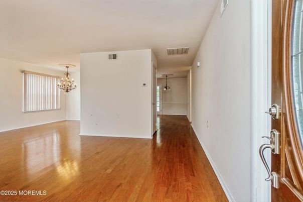 Chandelier, Empty room, Interior, Wood Texture Flooring