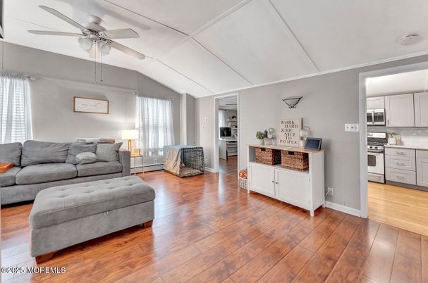 Interior, Kitchen, Living room, Stainless Steel Appliances, Wood Texture Flooring