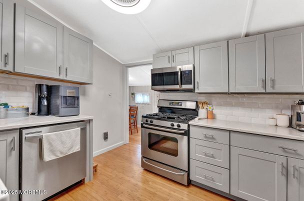 Interior, Kitchen, Stainless Steel Appliances, Wood Texture Flooring