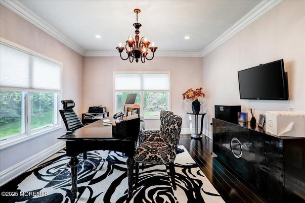 Chandelier, Home Office, Interior, Recessed Lighting