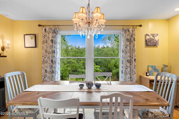 Chandelier, Dining room, Interior, Recessed Lighting, Wood Texture Flooring