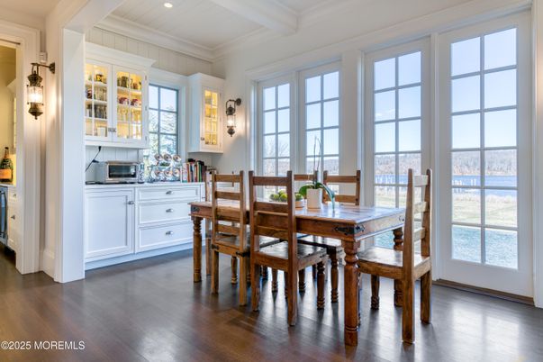Dining room, Interior, Recessed Lighting, Wood Texture Flooring