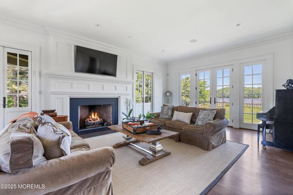 Fireplace, Interior, Living room, Piano, Recessed Lighting, Wood Texture Flooring