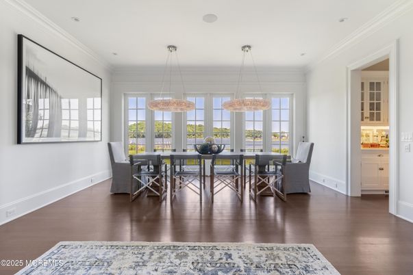 Dining room, Interior, Pendant Lights, Wood Texture Flooring
