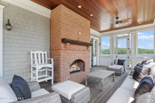Fireplace, Interior, Living room, Recessed Lighting, Stone Walls, Wooden Ceilings, Wood Texture Flooring
