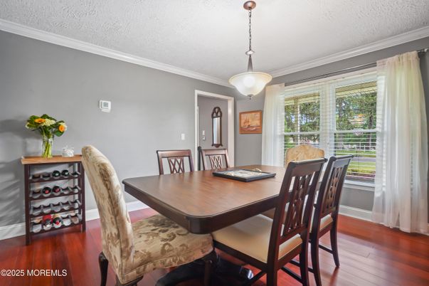 Dining room, Interior, Pendant Lights, Wood Texture Flooring