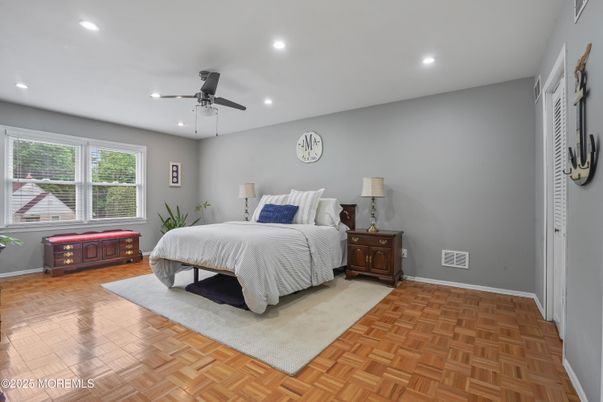 Bedroom, Interior, Recessed Lighting, Wood Texture Flooring