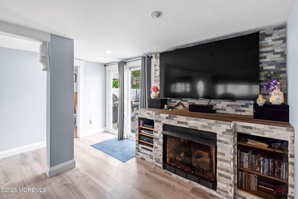 Fireplace, Interior, Recessed Lighting, Wood Texture Flooring