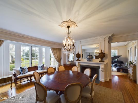 Chandelier, Dining room, Fireplace, Interior, Living room, Piano, Wood Texture Flooring