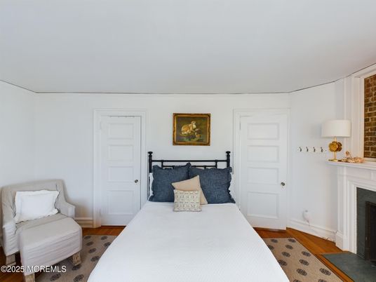 Bedroom, Fireplace, Interior, Wood Texture Flooring