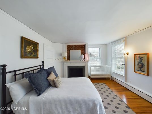 Bedroom, Fireplace, Interior, Wood Texture Flooring