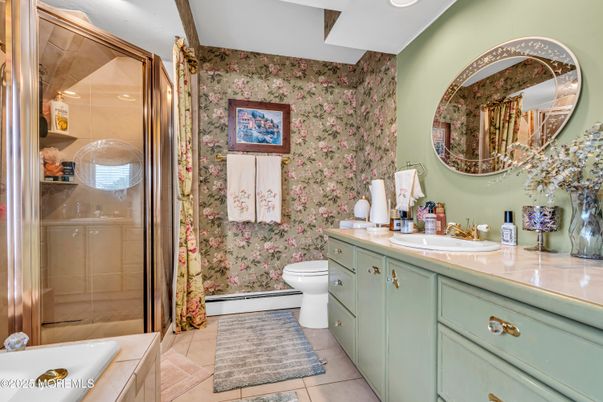 Bathroom, Glass Shower, Interior, Recessed Lighting, Tile Countertops