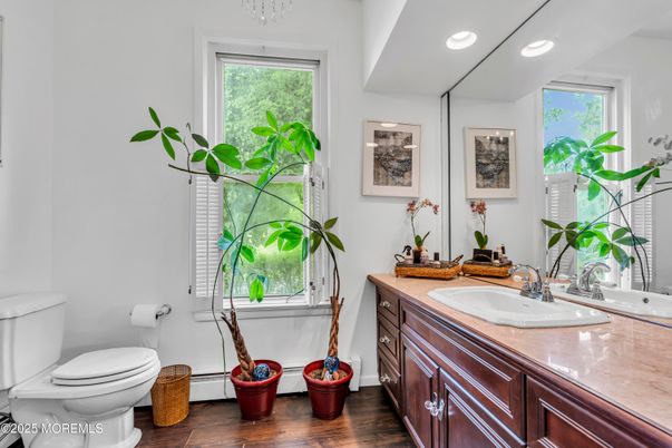 Bathroom, Interior, Recessed Lighting, Wood Texture Flooring
