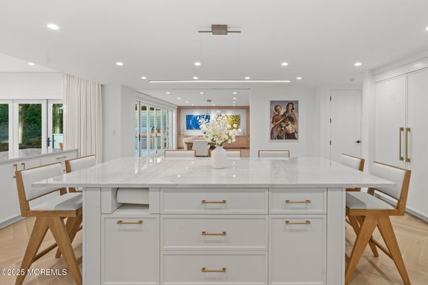 Dining room, Interior, Pendant Lights, Recessed Lighting, Wood Texture Flooring