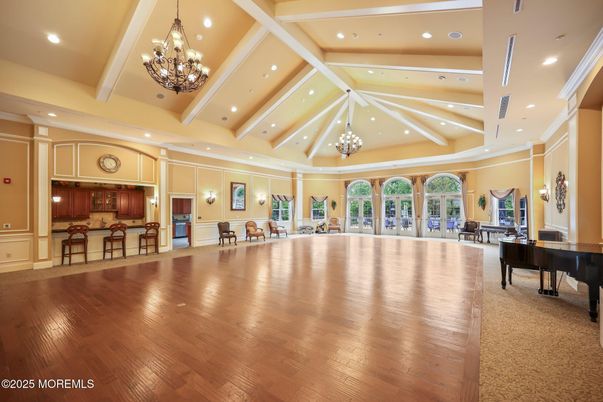 Chandelier, Interior, Piano, Recessed Lighting, Wood Texture Flooring
