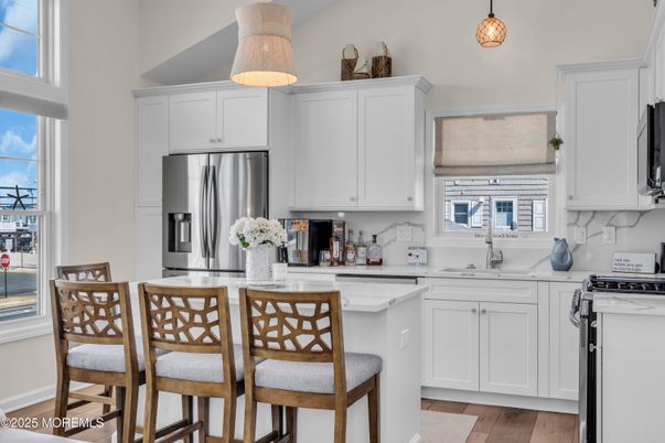 Interior, Kitchen, Pendant Lights, Stainless Steel Appliances, Wood Texture Flooring