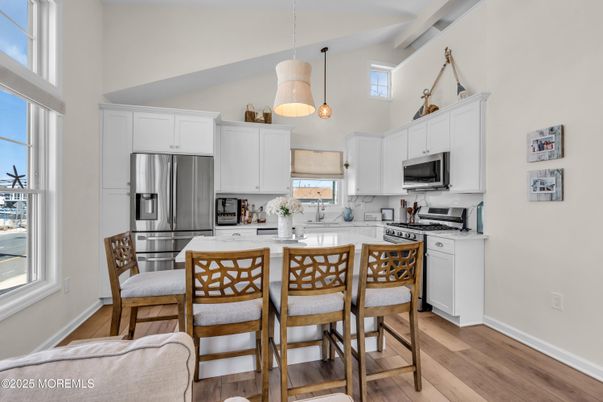 Interior, Kitchen, Pendant Lights, Stainless Steel Appliances, Wood Texture Flooring
