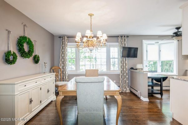 Chandelier, Dining room, Interior, Wood Texture Flooring