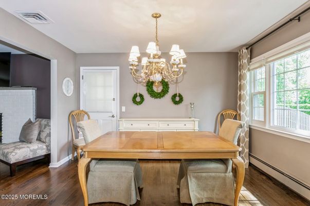 Chandelier, Dining room, Interior, Wood Texture Flooring
