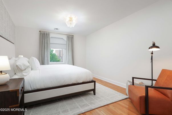 Bedroom, Chandelier, Interior, Wood Texture Flooring