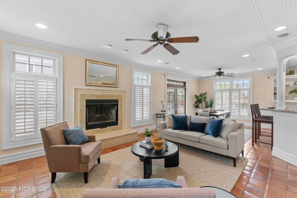Dining room, Fireplace, Interior, Living room, Recessed Lighting