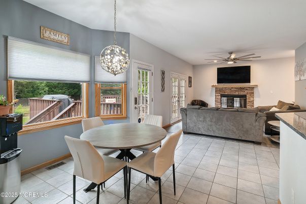 Dining room, Fireplace, Interior, Living room, Pendant Lights