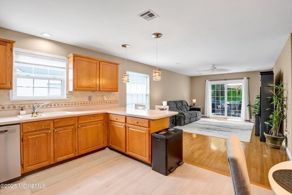 Interior, Kitchen, Pendant Lights, Recessed Lighting, Wood Texture Flooring