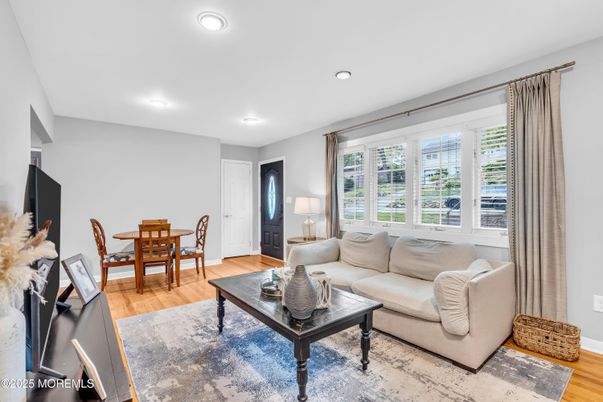 Dining room, Interior, Living room, Recessed Lighting, Wood Texture Flooring