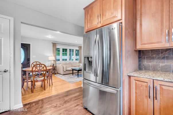 Dining room, Interior, Kitchen, Living room, Recessed Lighting, Stainless Steel Appliances, Wood Texture Flooring