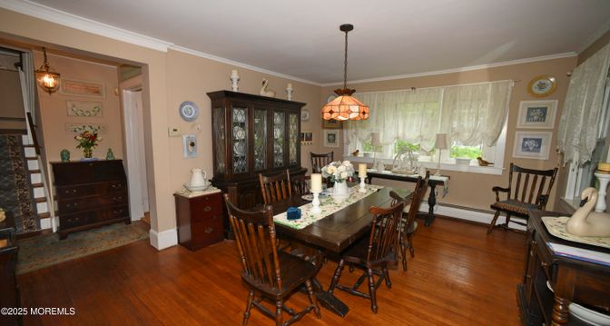 Dining room, Interior, Pendant Lights, Wood Texture Flooring