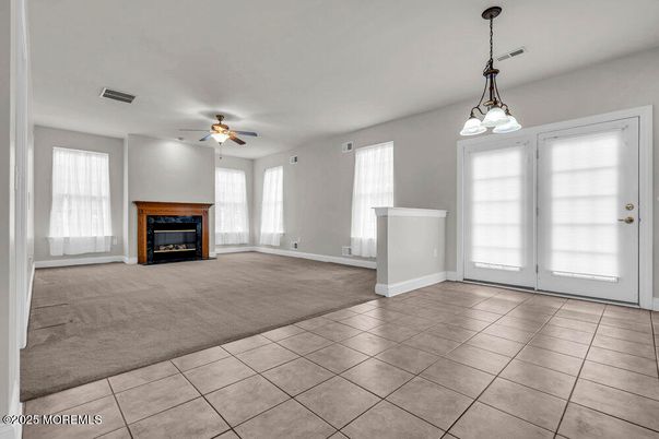 Empty room, Fireplace, Interior, Pendant Lights