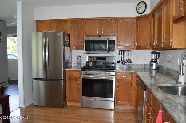 Interior, Kitchen, Stainless Steel Appliances, Wood Texture Flooring